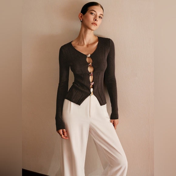 Commense Cutout Metal Button Knit Top - Picture 1 of 4